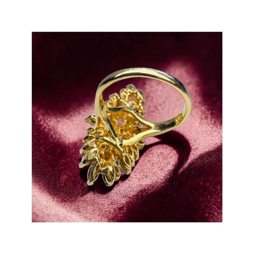 14K Gold Spray Ring size 8.5 Retro ca1970 Marquise Cluster Cocktail Ring 10.5g